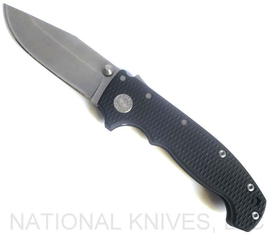 Strict Limit of One (1) AD-20 TOTAL per customer, household, etc.  Demko Knives MG AD-20 Folding Knife Stonewash CPM-20CV Blade Black G-10 Handle - NO Thumb Slot