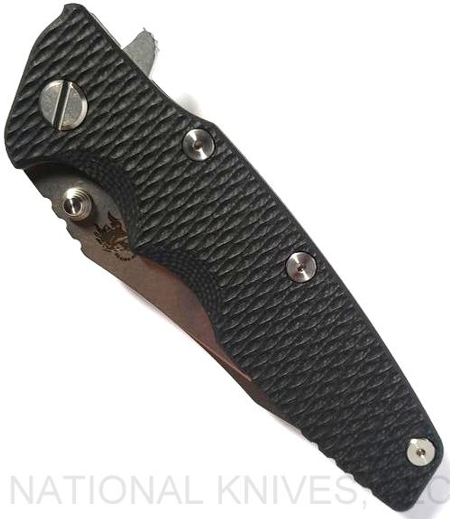 Rick Hinderer Knives Eklipse Tanto folding knife with thumb stud and flipper tab - shown closed presentation side.  Stonewash 20CV stainless steel plain edge blade.  Black G-10 handle with stonewash lock side.  Model K40042SGS00.