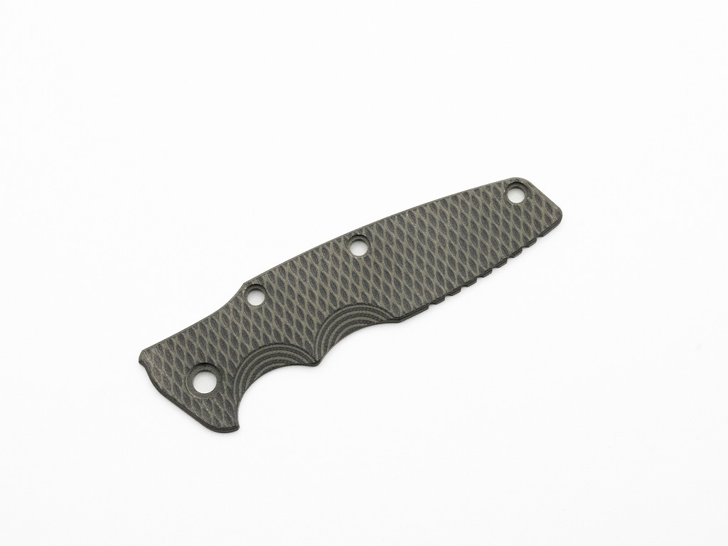 Rick Hinderer Knives Textured G-10 handle scale to fit Eklipse 3.5" - shown obverse.  OD green and black. 