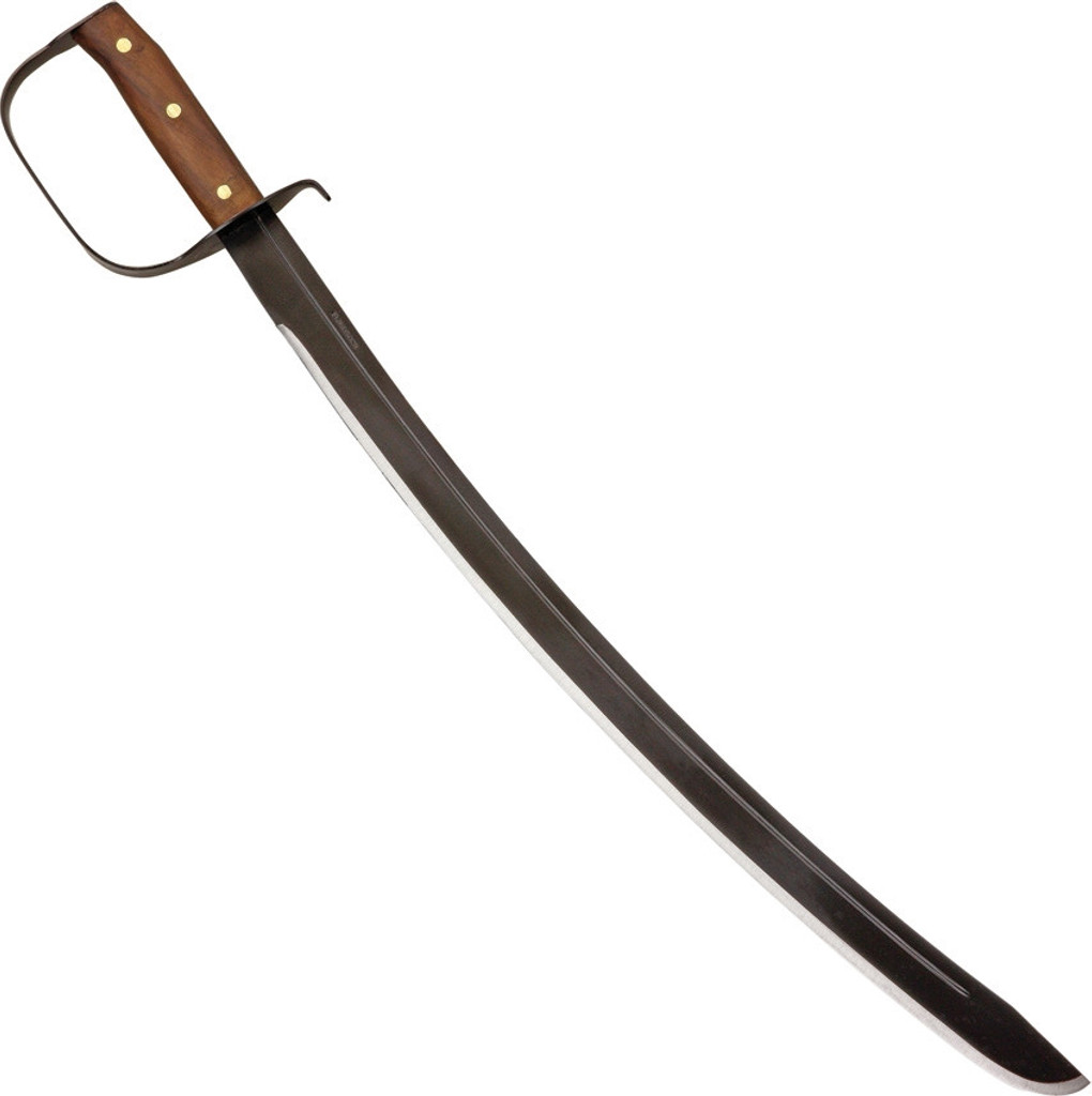 Condor Tool and Knife Naval Cutlas sword - shown out of sheath obverse.  1075 steel plain edge blade.  Wood handle.  Model CTK360-24HC.