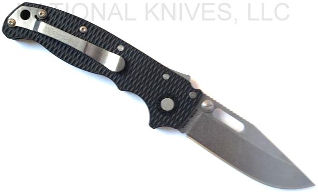 Demko Knives AD-20.5 Clip Point Knife Stonewash 3" PlainEdge Blade Black Grivory