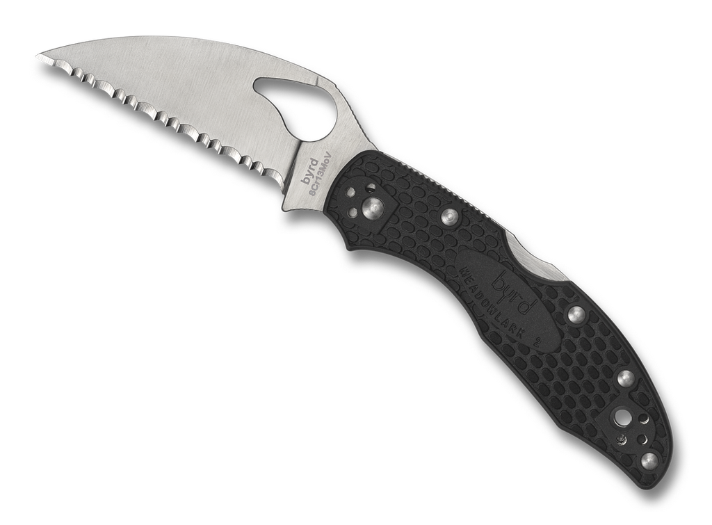 Byrd Meadowlark 2 Wharncliffe Knife BY04SBKWC2 2.96" Serrated Blade Black FRN