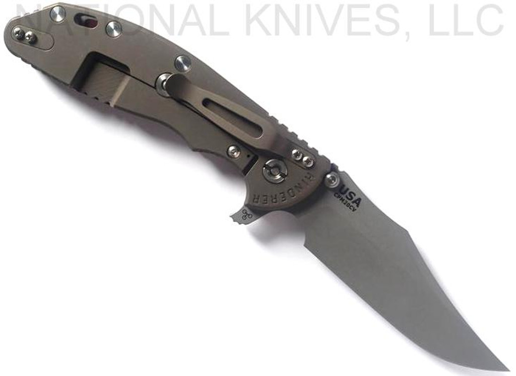 Rick Hinderer Knives XM-24 Bowie Knife WF 4" 20CV Blade BTLBR L/S Red G-10