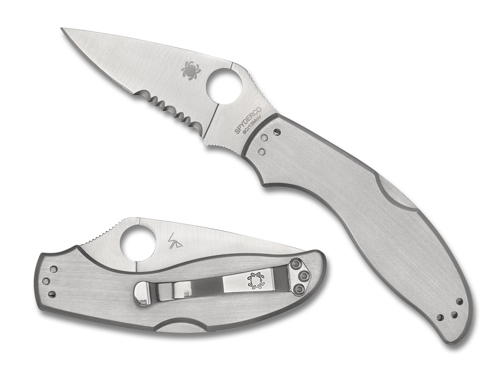 Spyderco UpTern Folding Knife C261PS Combo Edge Blade Stainless Steel Handle