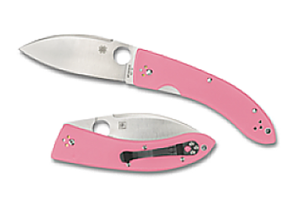 REFERENCE ONLY - Spyderco Large Chinese C143GPNP Lum Folding Knife, 3.75" Plain Edge VG-10 Blade, Pink G-10 Handle