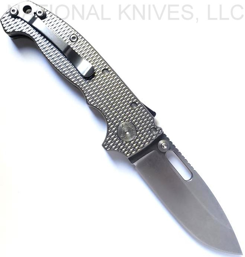 Strict Limit of One (1) AD-20S TOTAL per customer, household, etc.  Demko Knives MG AD-20S Stonewash CTS-204P Blade LIGHTWEIGHT Textured Titanium - WITH Thumb Slot