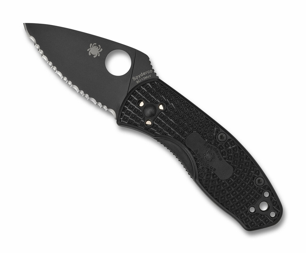 Spyderco Ambitious Lightweight Knife C148SBBK Black Serrated Blade Black FRN