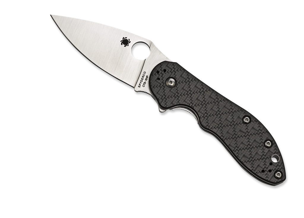 REFERENCE ONLY - Spyderco Domino C172CFTIP Flipper Folding Knife, 3.125" Plain Edge Blade, Black Carbon Fiber - G-10 Laminate and Gray Titanium Handle