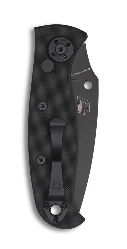 Spyderco Autonomy 2 automatic knife with push button - shown closed pocket clip side.  Black LC200N stainless steel plain edge blade.  Black G-10 handle.  Model C165GPBBK2.