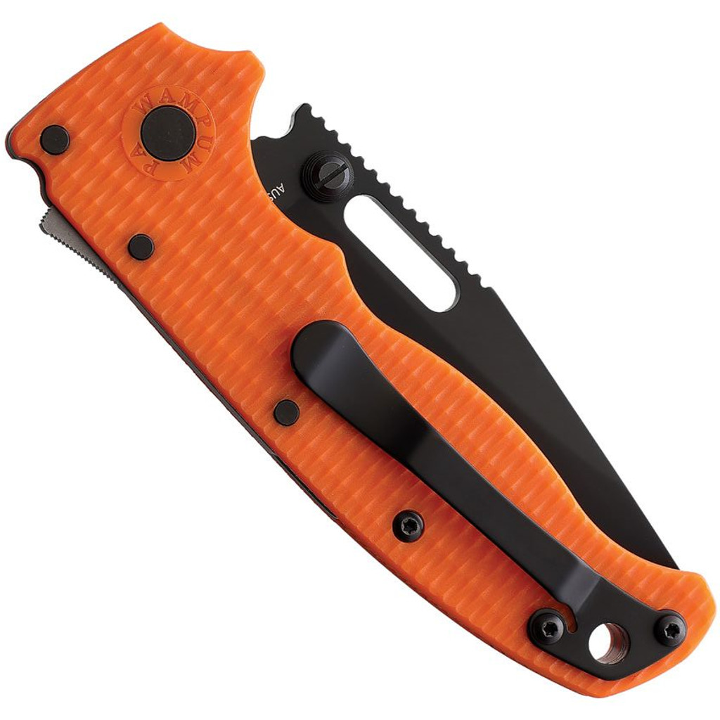 Demko Knives AD-20.5 ClipPoint Knife Black DLC 3" PlainEdge Blade Orange Grivory