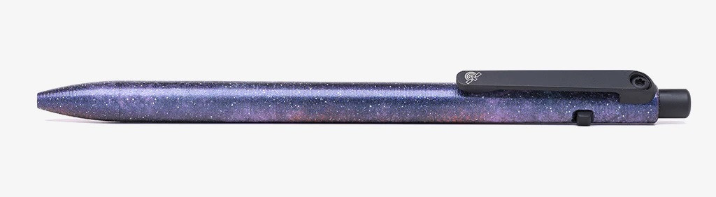 Tactile Turn Slim Side Click ink pen - Seasonal Release Deep Space.  Overall length is 5.8" and features titanium construction with a Deep Space themed Cerakote finish.  Model 10-SS1-SEA-SPA.
For Reference only.
