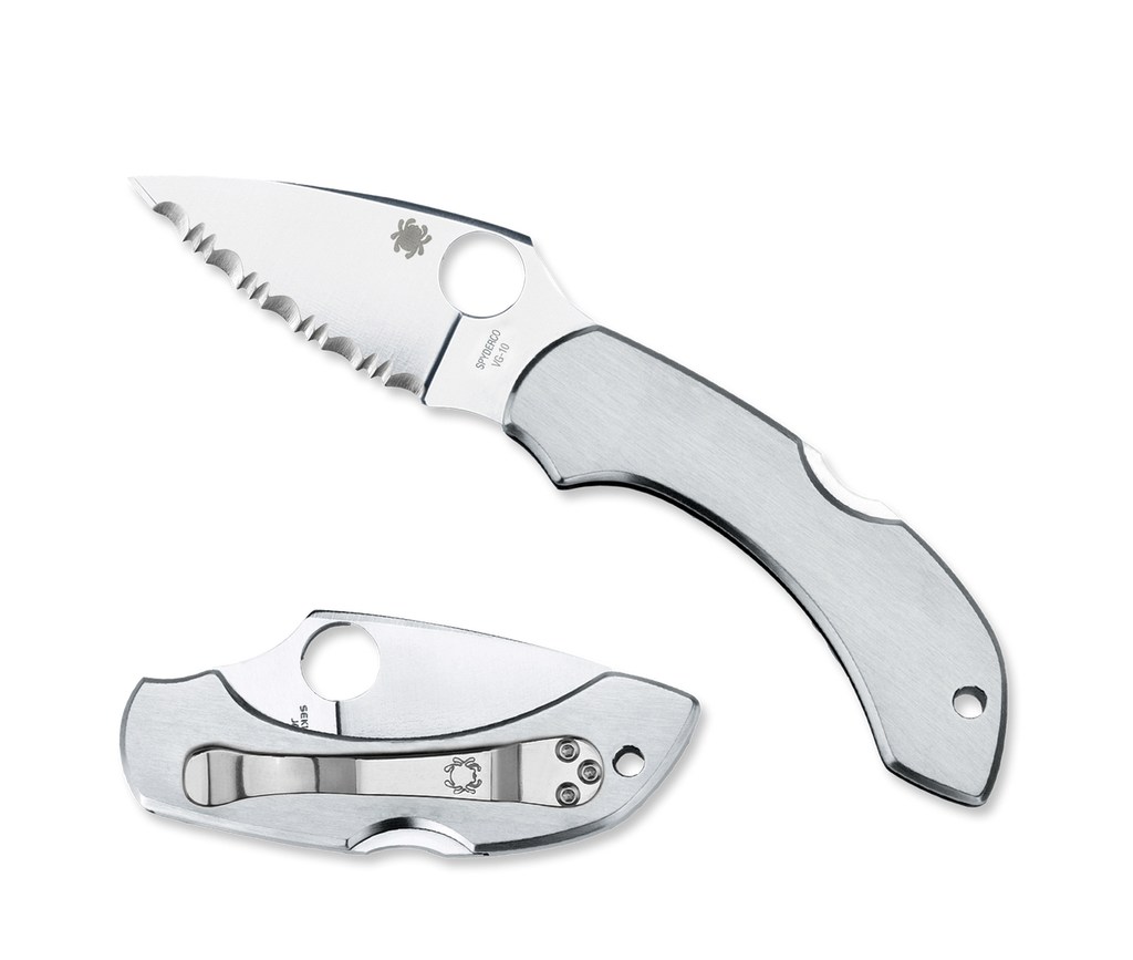 REFERENCE ONLY - Spyderco Dragonfly C28S Folding Pocket Knife, 2.312" Serrated Blade, Stainless Steel Handle