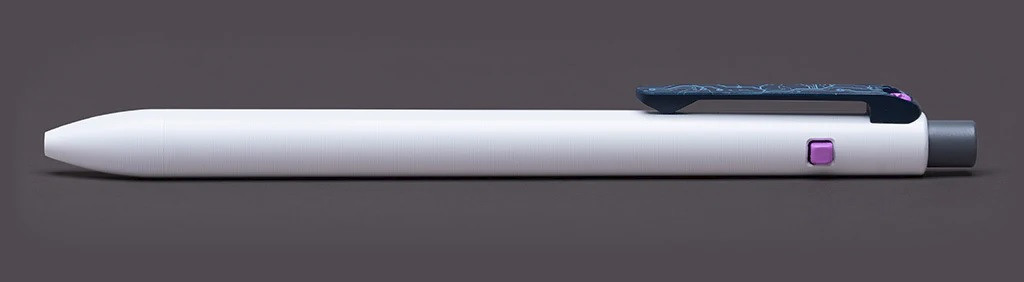 Tactile Turn Seasonal Release Nexus Side Click ink pen - shown retracted.  Nexus themed titanium construction.  Standard length. 
For reference only.