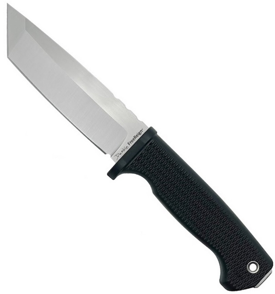 Demko Knives FreeReign Tanto Knife 4.875" Satin AUS10A Blade Black Rubber Handle