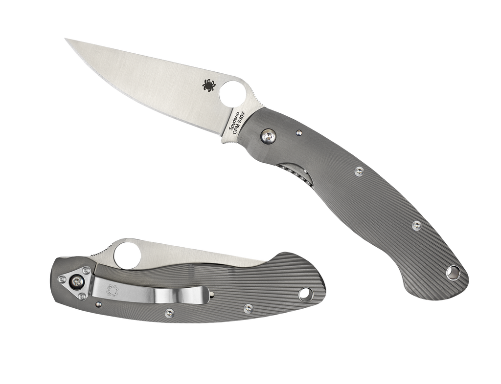 REFERENCE ONLY - Spyderco Military C36TIFP Folding Knife, 4" Plain Edge  Blade, Fluted Titanium Handle