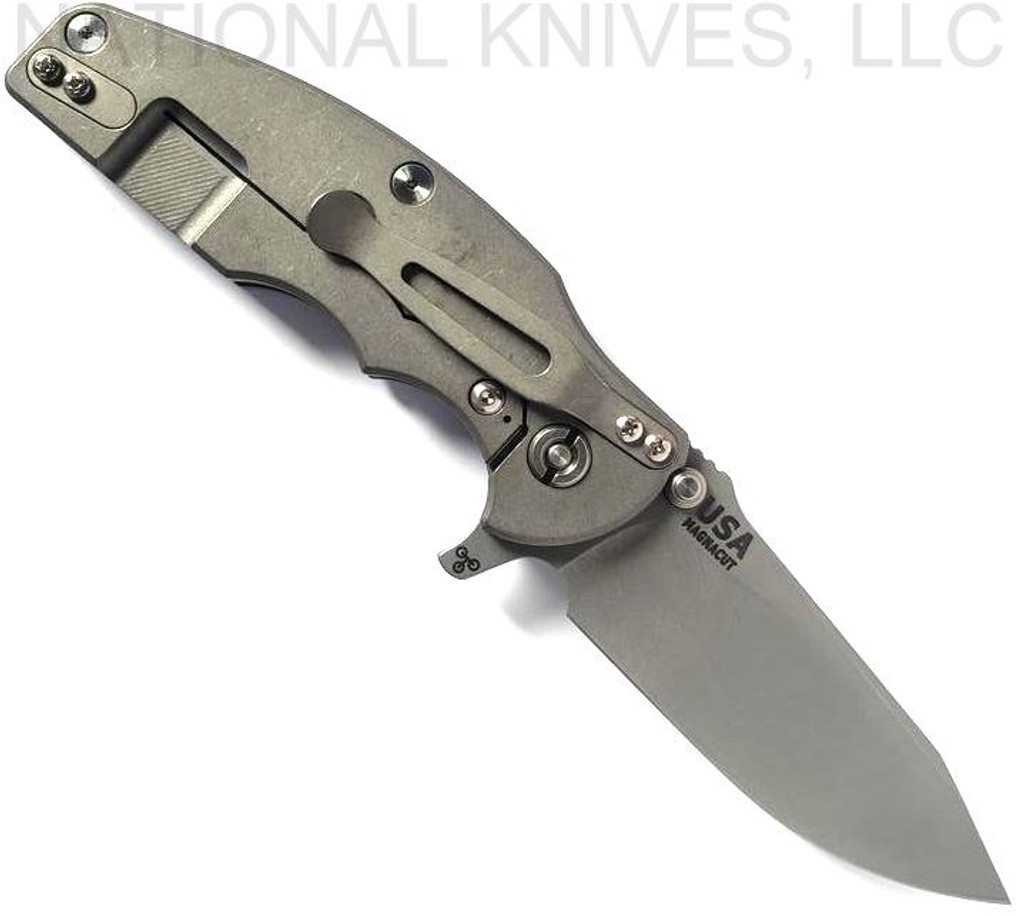 Rick Hinderer Knives Jurassic Slicer Working Finish Magnacut Blade WF L/S Blue