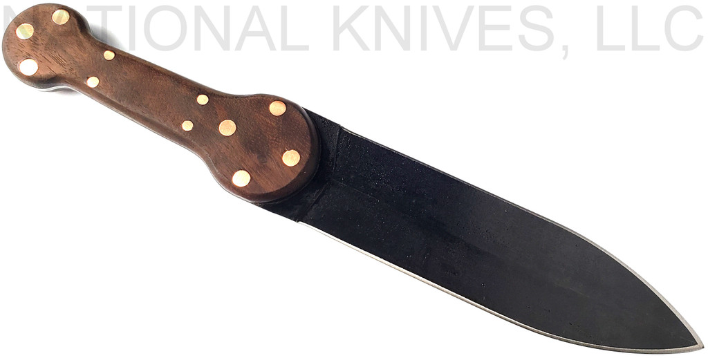 Condor Tool and Knife Trade Dag fixed blade knife - shown out of sheath obverse.  1095 steel plain edge blade.  Wood handle.  Model CTK1832-7.9-HC.  