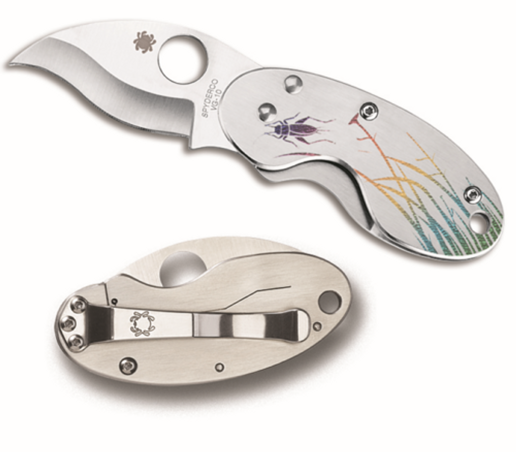 REFERENCE ONLY - Spyderco Cricket Tattoo C29PT Folding Knife, 1.875" Plain Edge Blade, Stainless Steel Handle