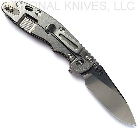 Rick Hinderer Knives Non Flipper XM-18 3.5" Slicer folding knife with thumb stud - shown open lock side.  Stonewash S45VN stainless steel plain edge blade.  Coyote G-10 handle with stonewash lock side.  Model KXM35NFSL.