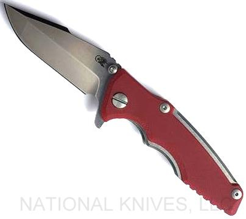 Rick Hinderer Knives Eklipse 3.0" Harpoon Spanto folding knife with flipper tab and thumb stud - shown open obverse.  Stonewash 20CV stainless steel plain edge blade.  blue G-10 handle with stonewash blue titanium.  Model KEK30HS