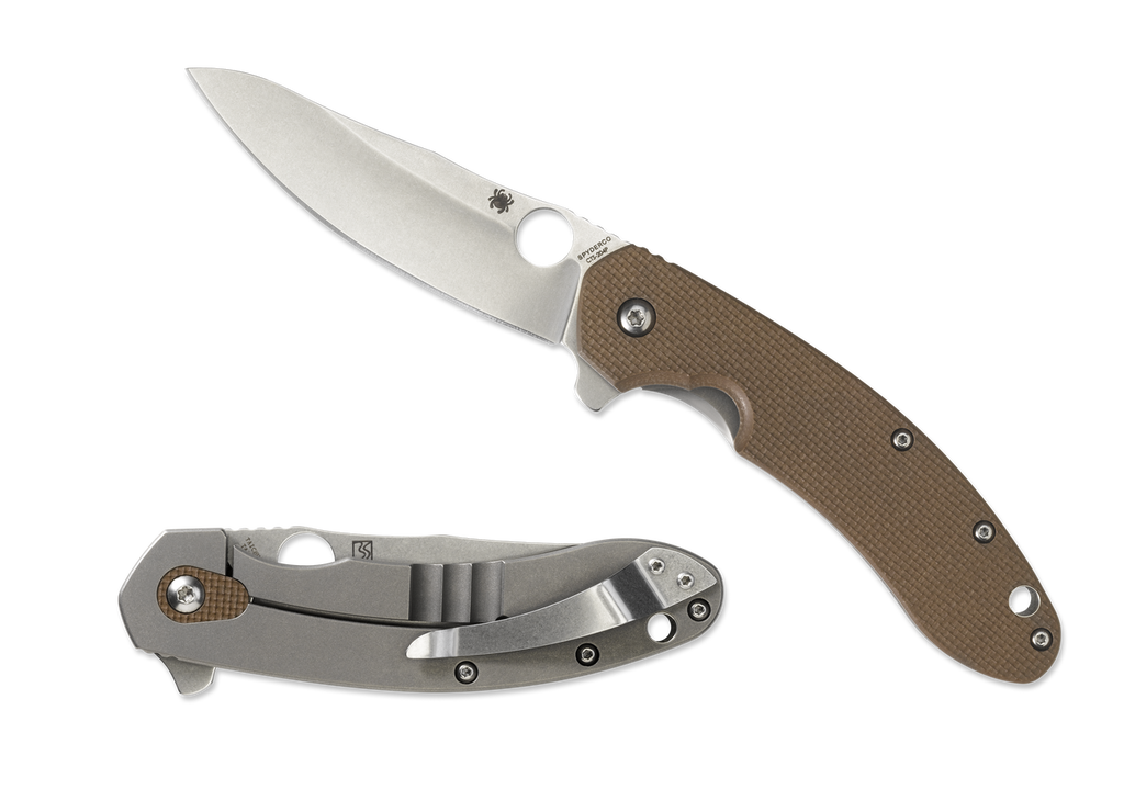 REFERENCE ONLY - Spyderco Southard Folder C156GPBN Flipper Folding Knife, Stonewashed 3.5" Plain Edge CTS-204P Blade, Brown G-10 and Titanium Handle