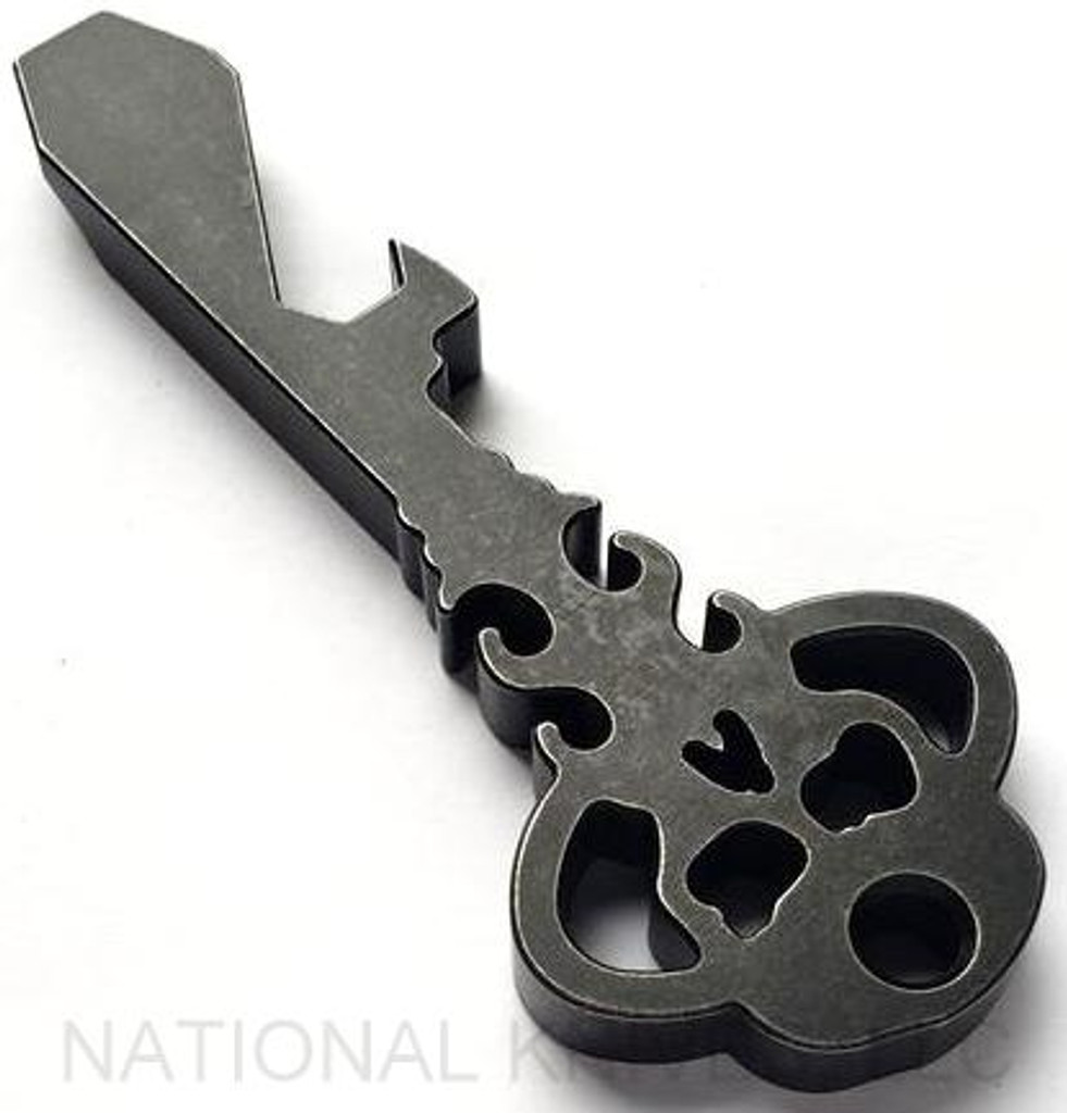 Chaves Knives Key pry bar multitool - reverse shown.  Stonewash black D2 steel construction.  Model KEY/TL/BOD2/SW.