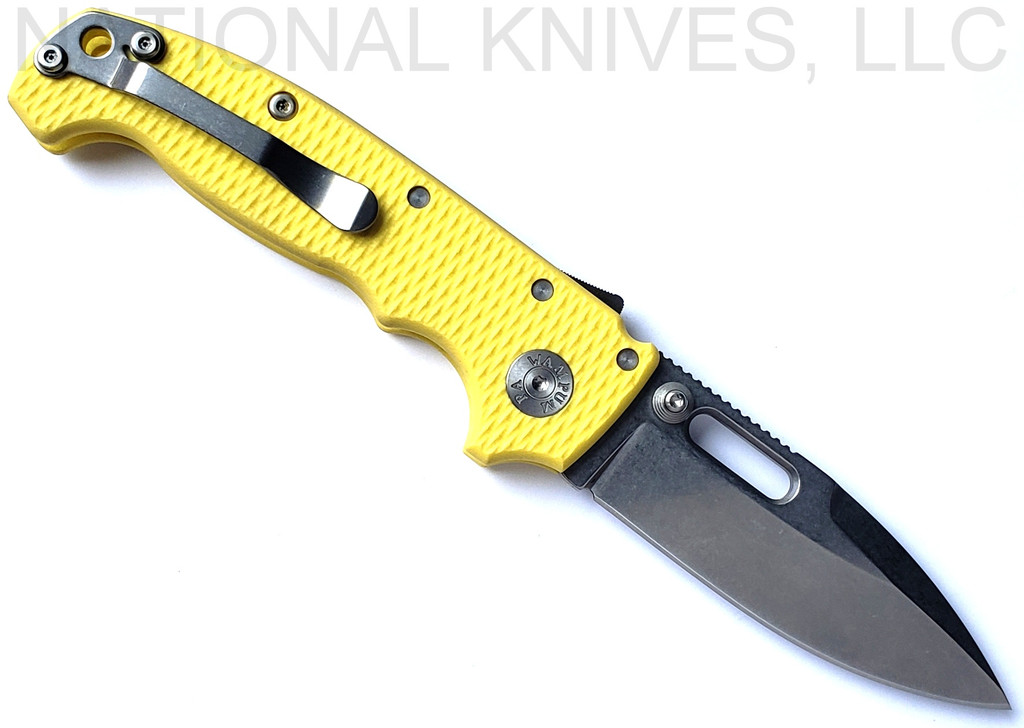 READ DESCRIPTION BEFORE PURCHASE.  Strict Limit of One (1) AD-20 TOTAL per customer, household, etc.  Demko Knives EXCLUSIVE MG AD-20 Spear Point Stonewash CPM MagnaCut Blade Yellow #1 G-10
