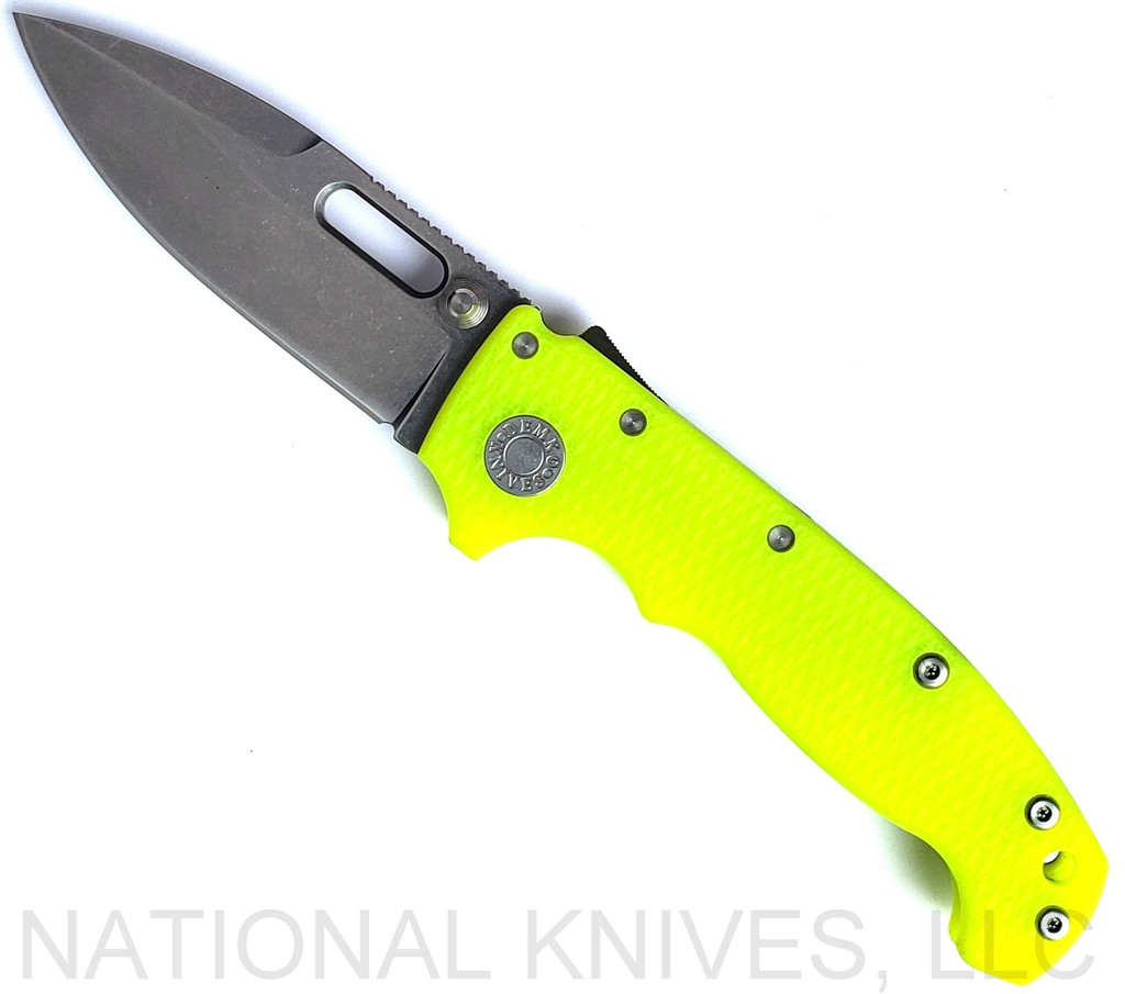 READ DESCRIPTION BEFORE PURCHASE.  Strict Limit of One (1) AD-20 TOTAL per customer, household, etc.  Demko Knives EXCLUSIVE MG AD-20 Spear Point Stonewash CPM MagnaCut Blade DayGlow G-10