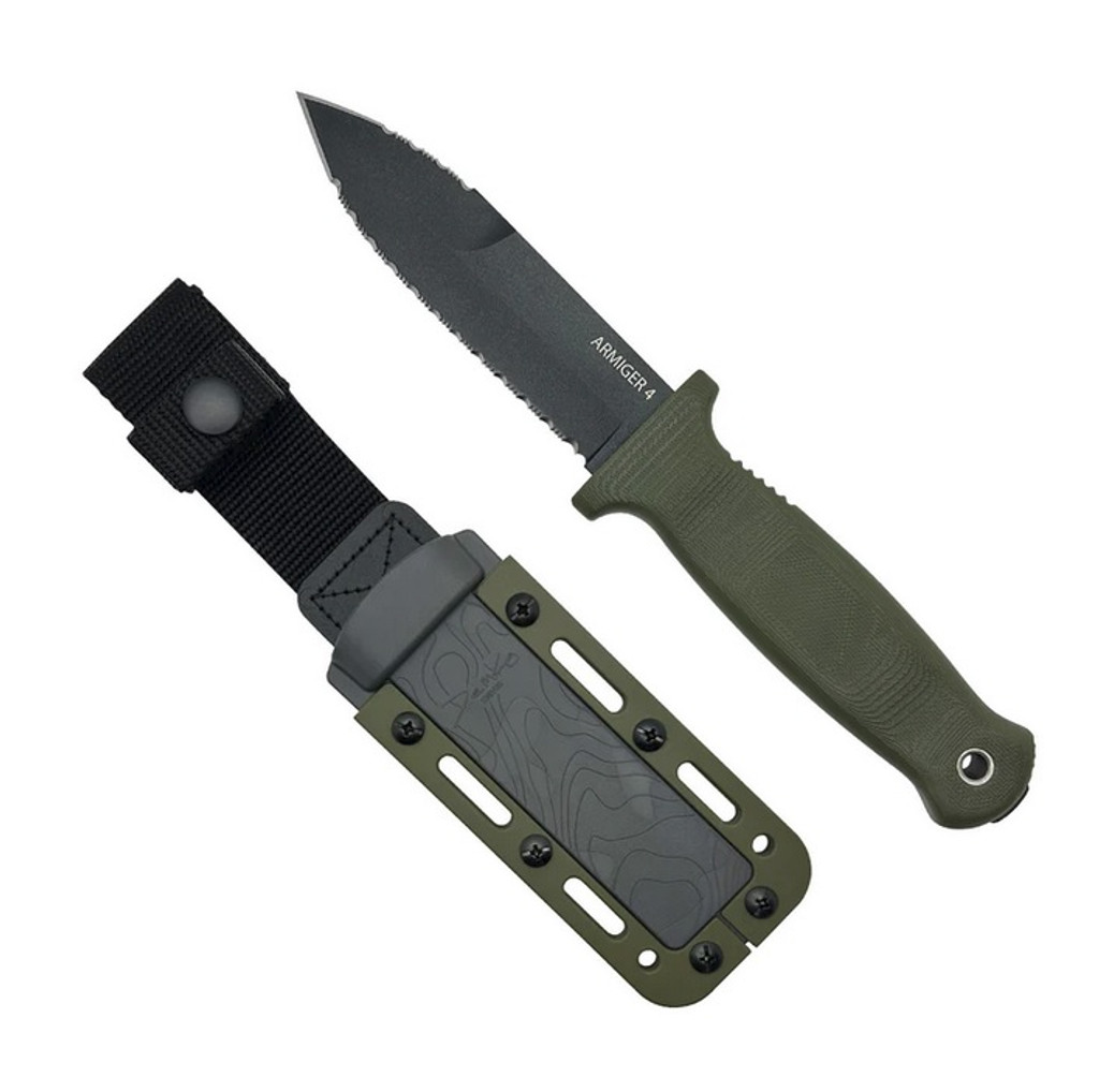 Demko Knives Armiger 4 Spear Point Knife 4.0" Black Serrated Blade OD Handle