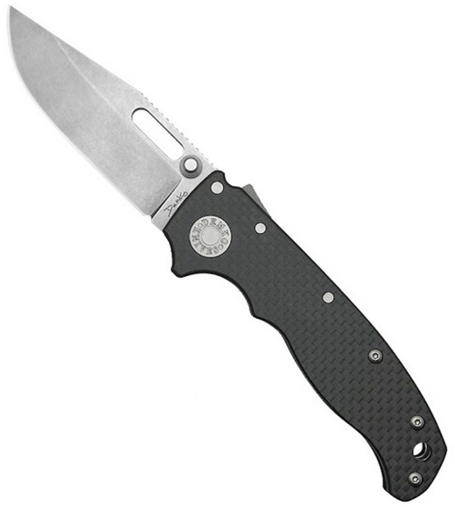 Demko Knives AD-20.5 Clip Point Knife Stonewash 3" 20CV Blade Carbon Fiber