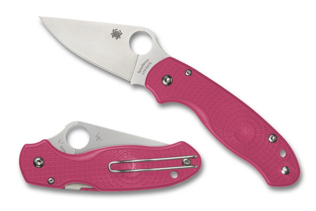 Spyderco Para 3 Folding Knife C223PPN Satin Plain Edge CTS-BD1N Blade Pink FRN