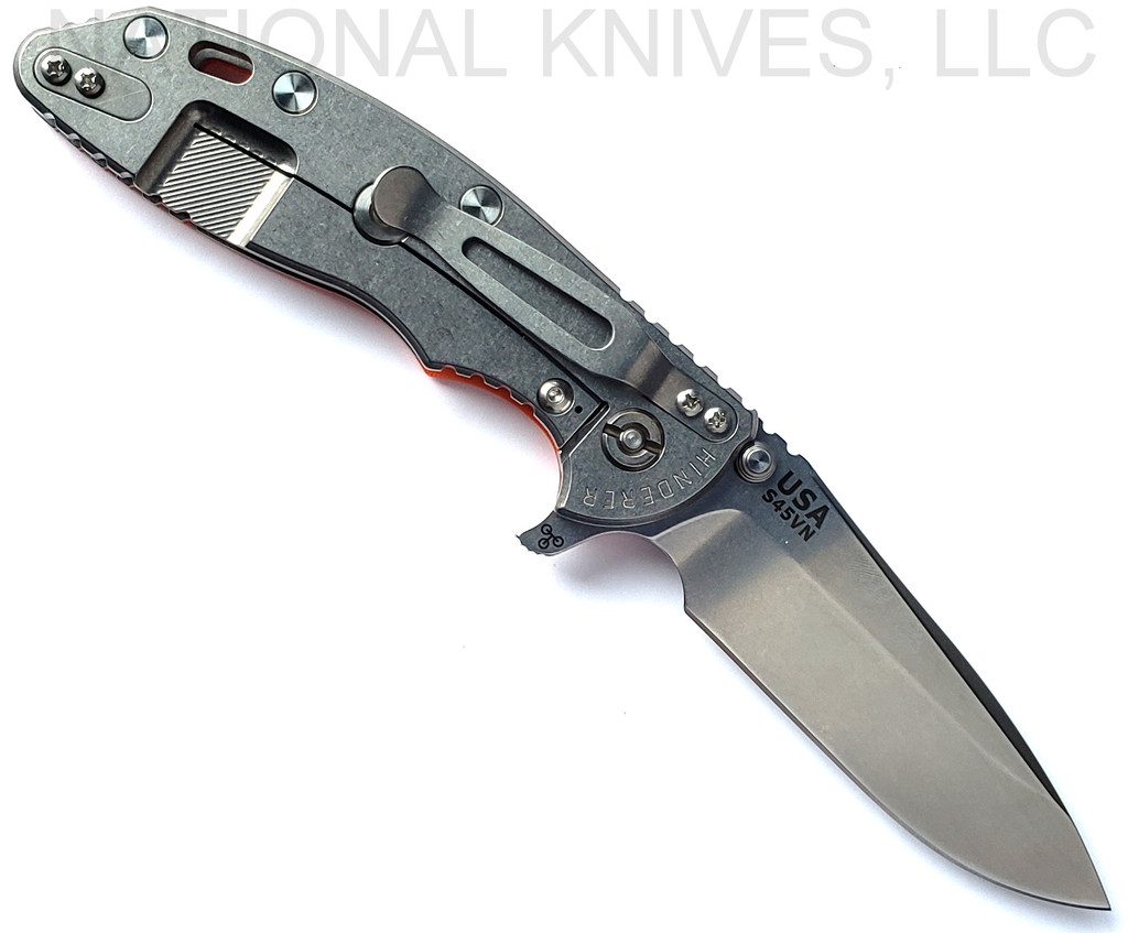 Rick Hinderer Knives XM-18 Spear Point Stonewash 3.5" S45VN SW L/S Orange G-10