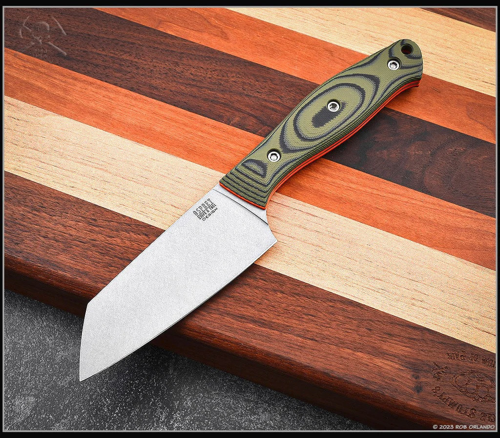 RMJ Tactical Osprey 9 Adventure Kitchen Knife 14C28N Steel Blade Blaze Olive G10