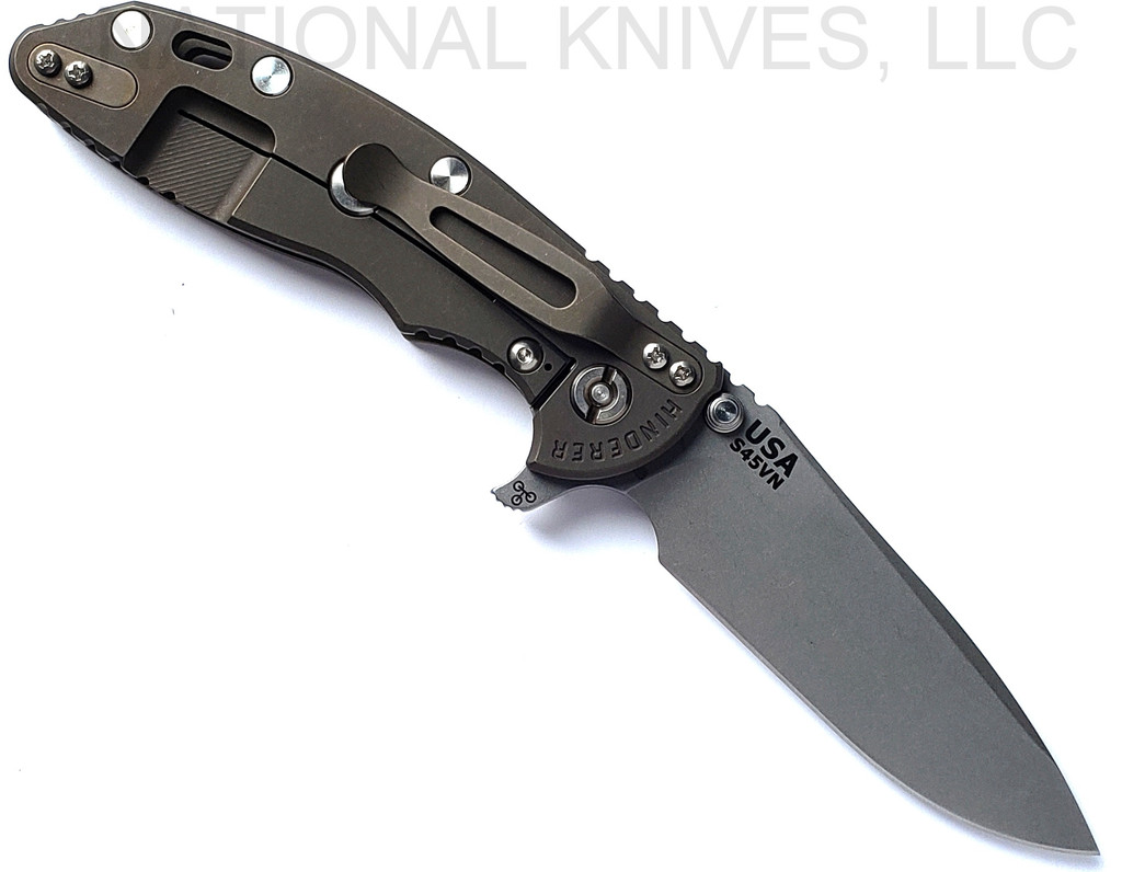 Rick Hinderer Knives XM-18 Spear Point Working Finish 3.5" S45VN Battle Bronze L/S OD Green G-10