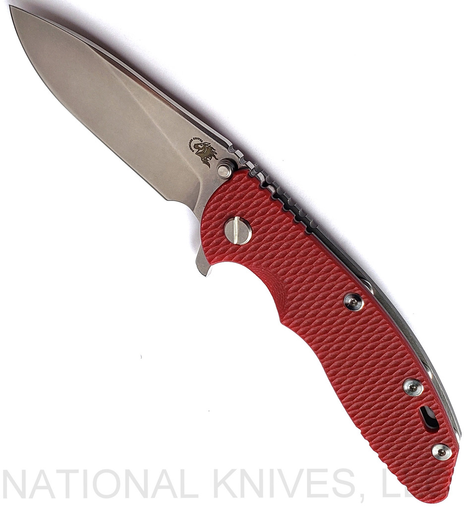 Rick Hinderer Knives XM18 Slicer Stonewash 3.5" S45VN Working Finish L/S Red G-10