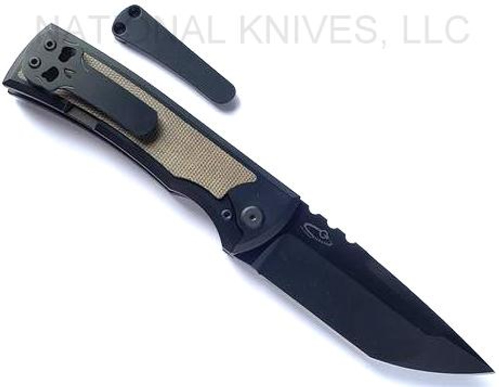 Chaves Knives Redencion 229 Kickstop Tanto Blk M390 Blade Small Green Micarta