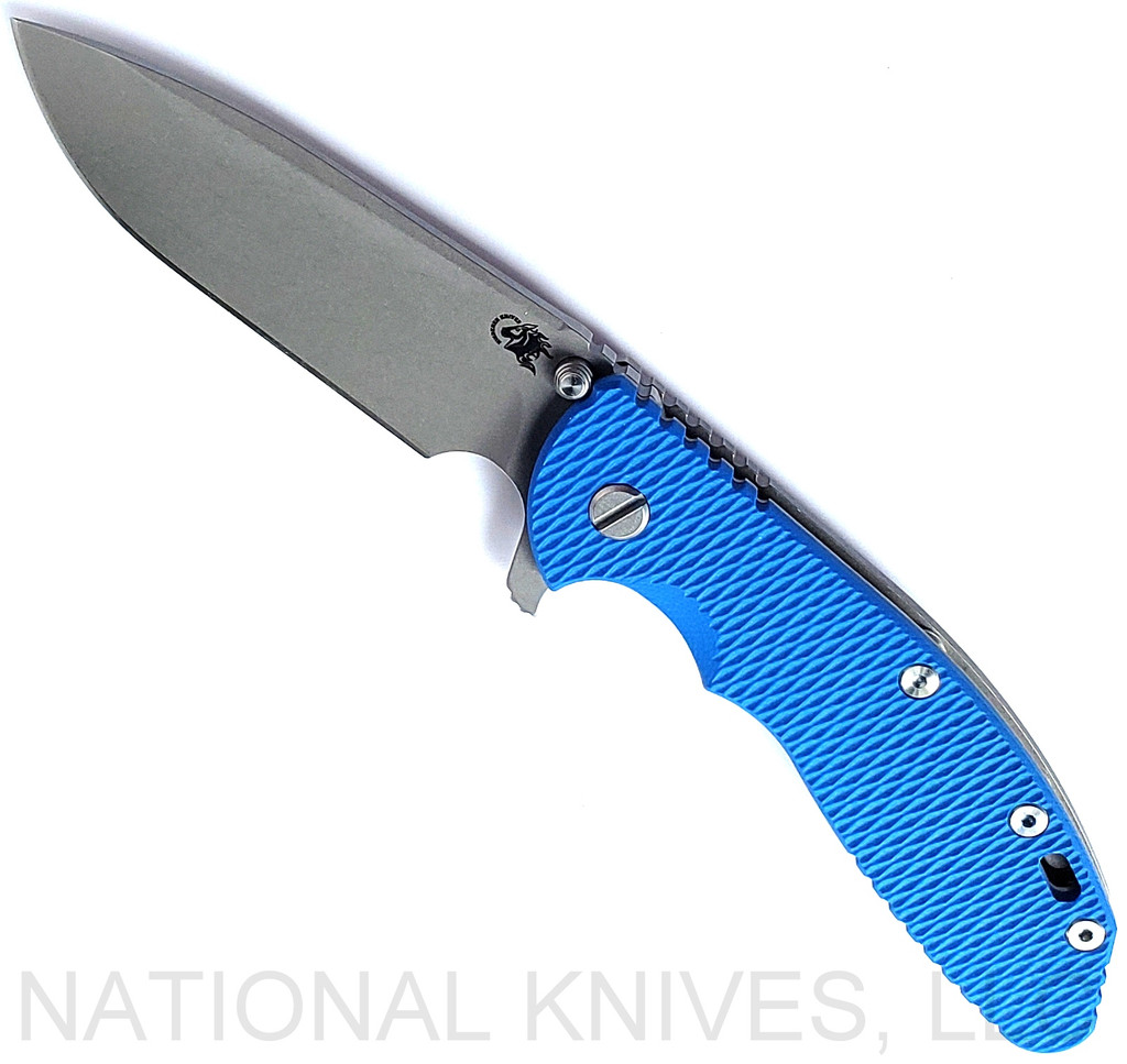 Rick Hinderer Knives XM-24 Spear Point Working Finish S45VN Blade WF L/S Blue G-10
