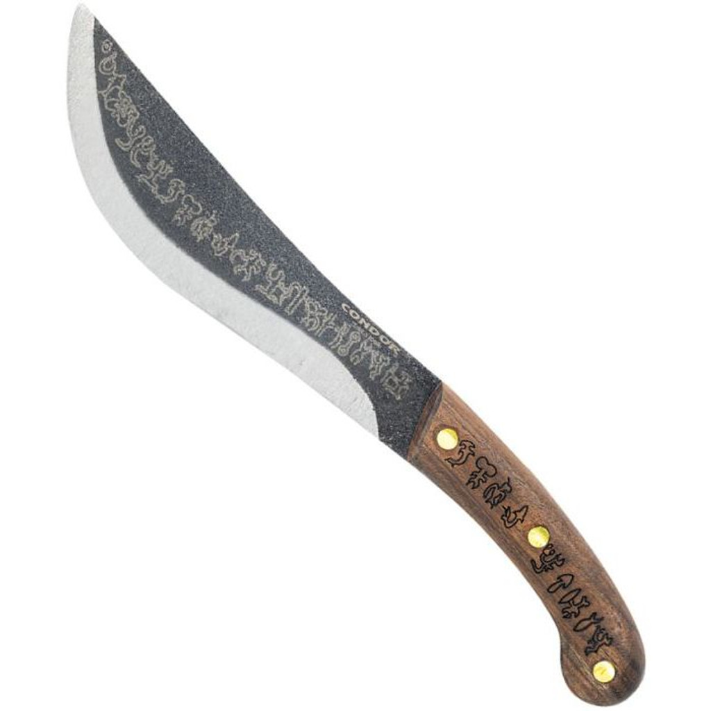 Condor Tool and Knife Matato'a fixed blade knife - shown out of sheath reverse.  1095 HC steel plain edge blade.  Wood handle.  Model CTK3976-7.12HC.
