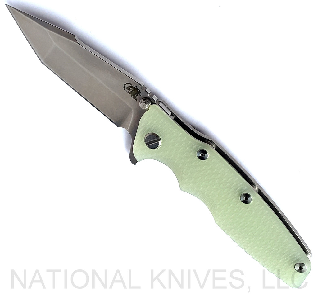 Rick Hinderer Knives Eklipse Harpoon Tanto Knife Stonewash CPM-S45VN Blade Stonewash L/S Translucent Green G-10