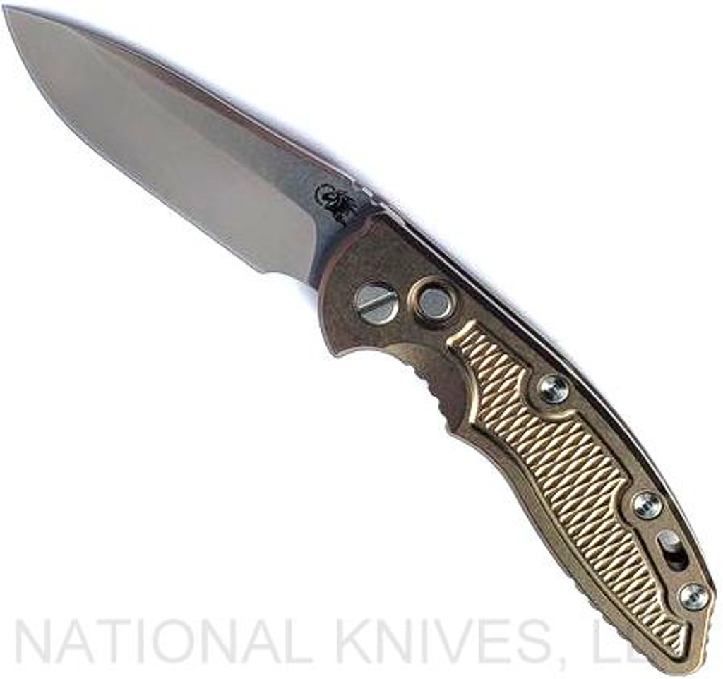 Rick Hinderer Knives XM-18 AUTOMATIC Spearpoint Stonewash CPM-20CV Blade Stonewash Bronze Titanium