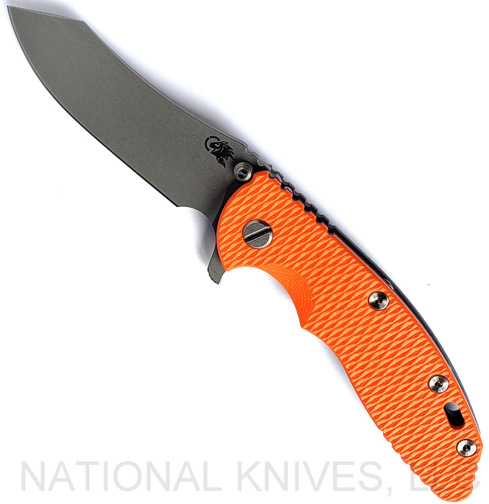 Rick Hinderer Knives XM18 Skinner Working Finish 3.5" S45VN Battle Blue L/S Orange G-10