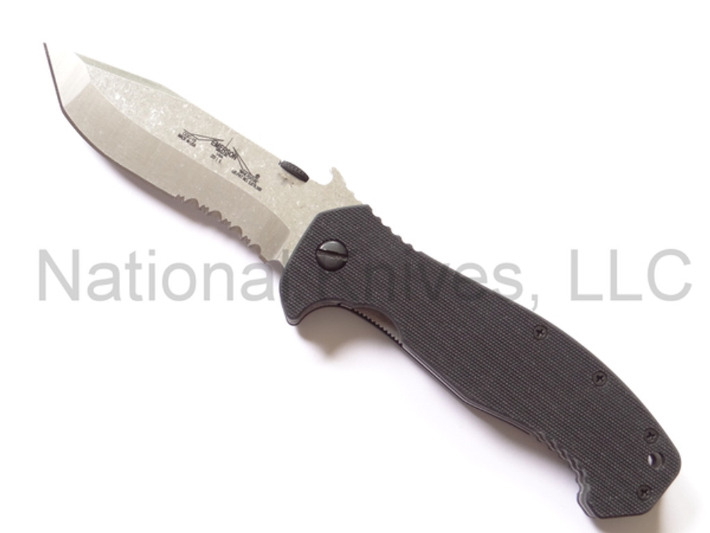 Emerson Knives CQC-15 SFS Folding Knife, Satin 3.9" Partially Serrated 154CM Blade, Black G-10 Handle, Emerson "Wave" Opener