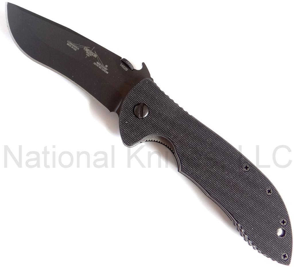 Emerson Knives Commander BT Folding Knife, Black 3.8" Plain Edge 154CM Blade, Black G-10 Handle, Emerson "Wave" Opener