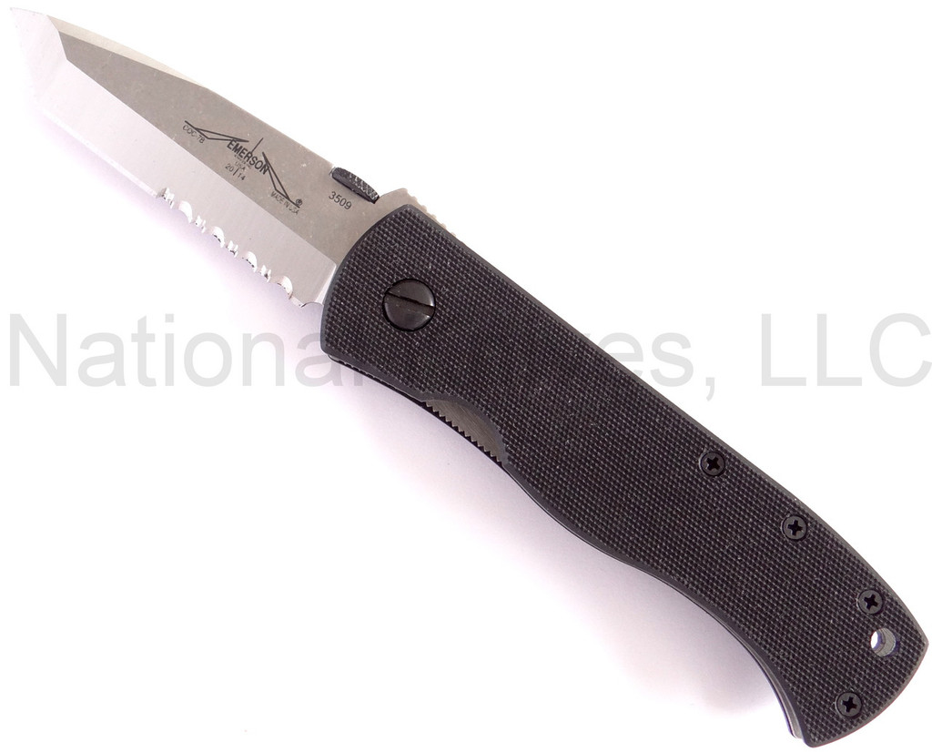 Emerson Knives CQC-7B SFS Tanto Folding Knife, Satin 3.3" Partially Serrated 154CM Blade, Black G-10 Handle, NO Wave