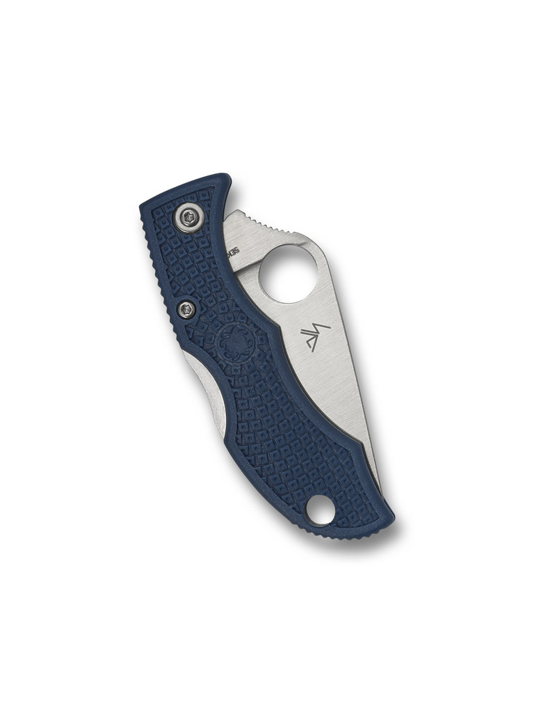 Spyderco Ladybug 3 folding knife with thumb hole - shown closed reverse.  Satin SPY27 stainless steel plain edge blade.  Cobalt Blue FRN handle.  Model LPCBL3.