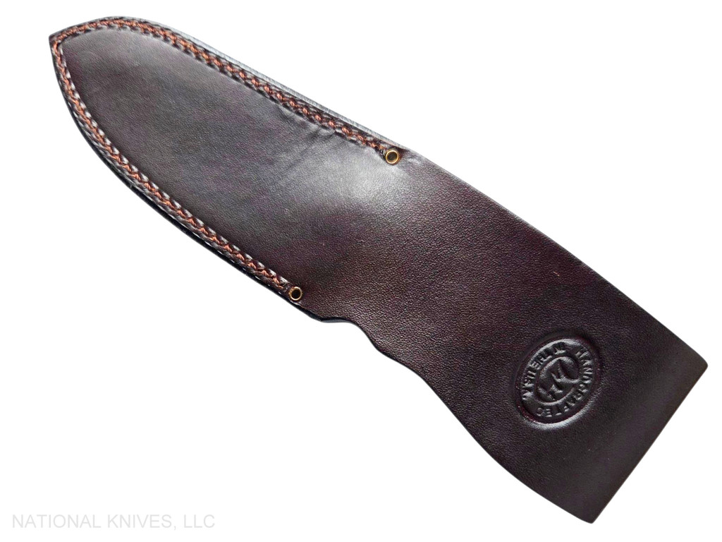 Rick Hinderer Knives Emmett Sheepsfoot fixed blade knife - brown leather sheath only reverse.  Working Finish MagnaCut stainless steel plain edge blade.  OD Green Micarta handle.  Model KEMSFMI.