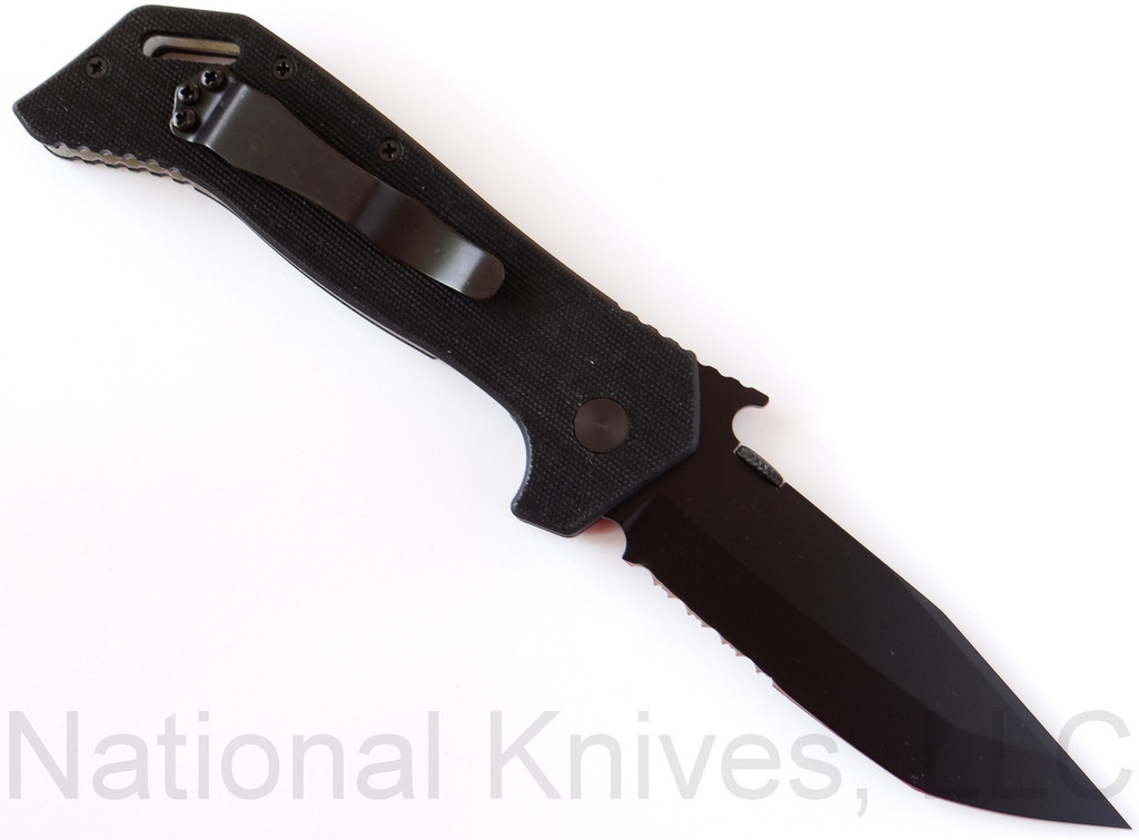 Emerson Knives ETAK B BTS Folding Knife, Black 3.9" Partially Serrated 154CM Blade, Black G-10 Handle, Emerson "Wave" Opener