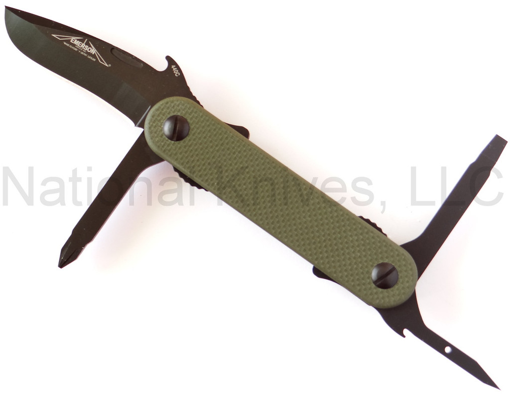 REFERENCE ONLY - Emerson Multitasker EDC-2 Multitool, Black 2.6" Plain Edge Blade, Green G-10 Handle