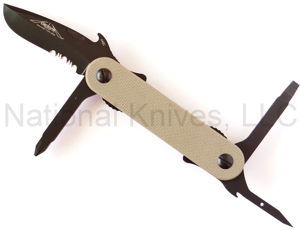 REFERENCE ONLY - Emerson Knives Multitasker EDC-2 Multitool, Black 2.6" Partially Serrated 440C Blade, Tan G-10 Handle
