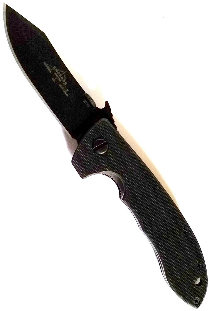Emerson Knives Horseman BT Folding Knife, Black 3.4" Plain Edge 154CM Blade, Black G-10 Handle, Emerson "Wave" Opener